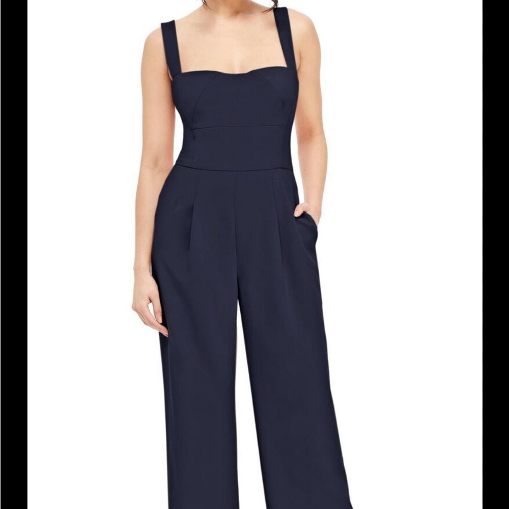 Gal Meets Glam Nicole Wide Leg Jumpsuit in Navy